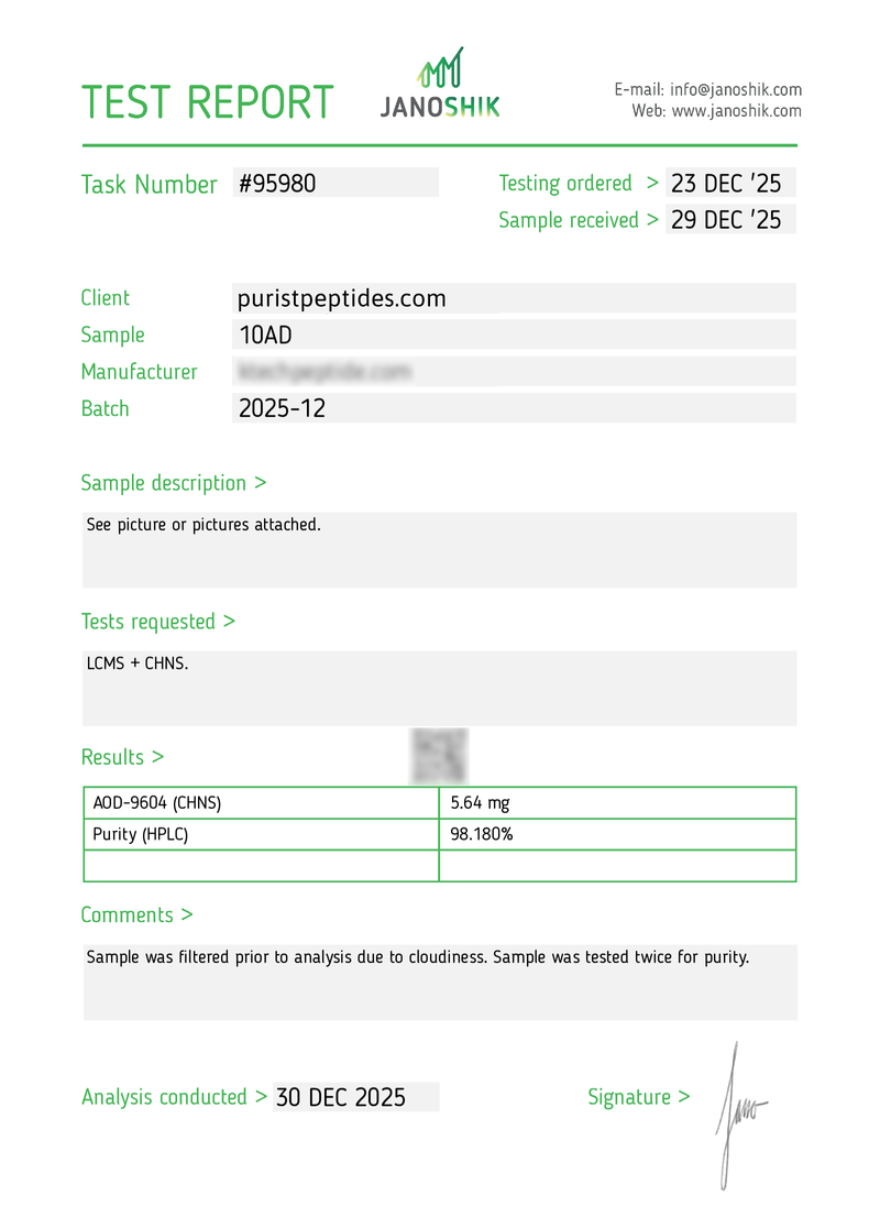 AOD 9604 5mg Test Report