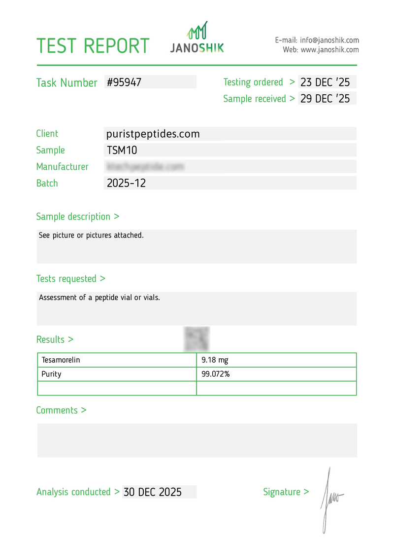 Tesamorelin 10mg Test Report